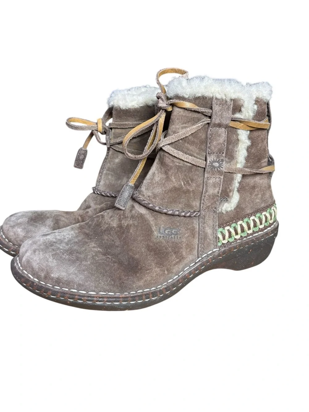 UGG Cove Brown Suede and Shearling Moto Boots - Women’s Sz 8